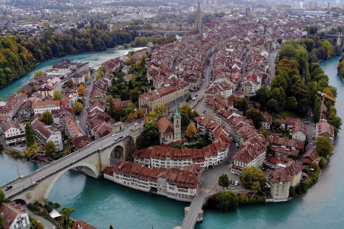 Aerial view over the city of Bern 