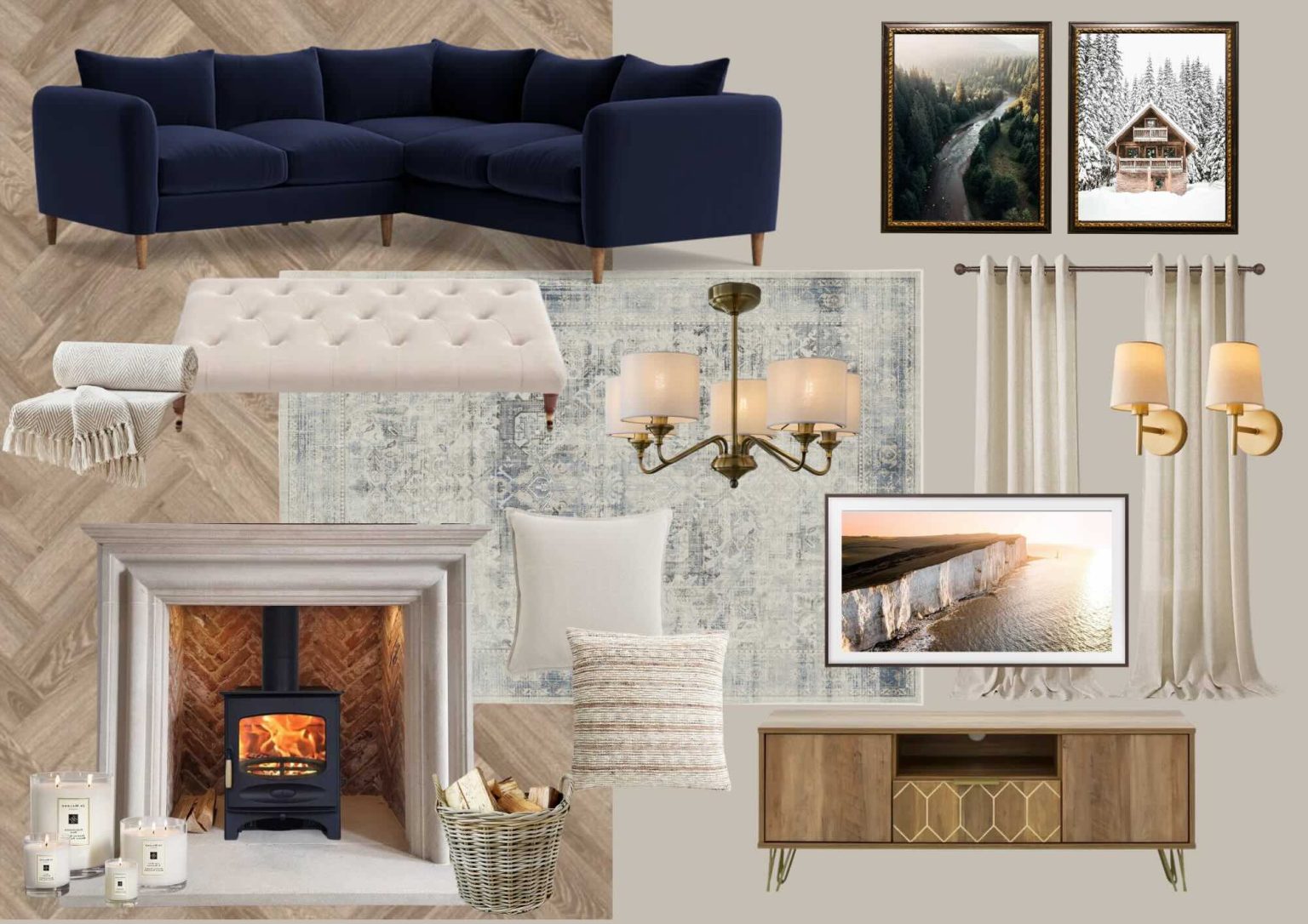 Living Room Design, Moodboard and Products